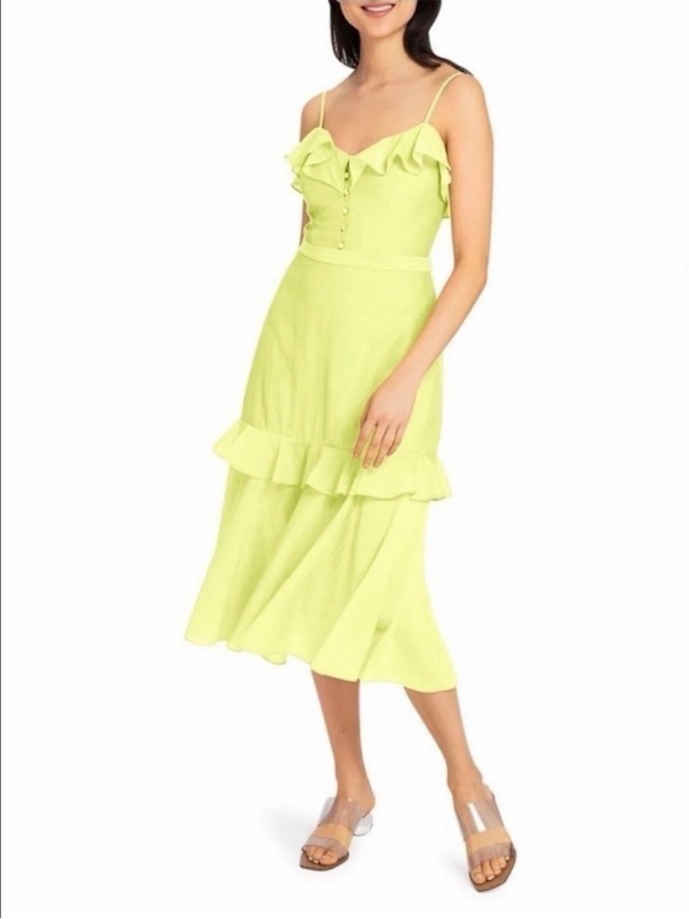 Milly Neon Lime Ruffle Maxi Dress